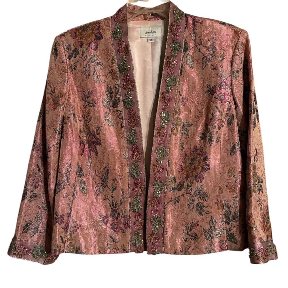 Neiman Marcus Exclusive Pink Beaded Floral Jacket